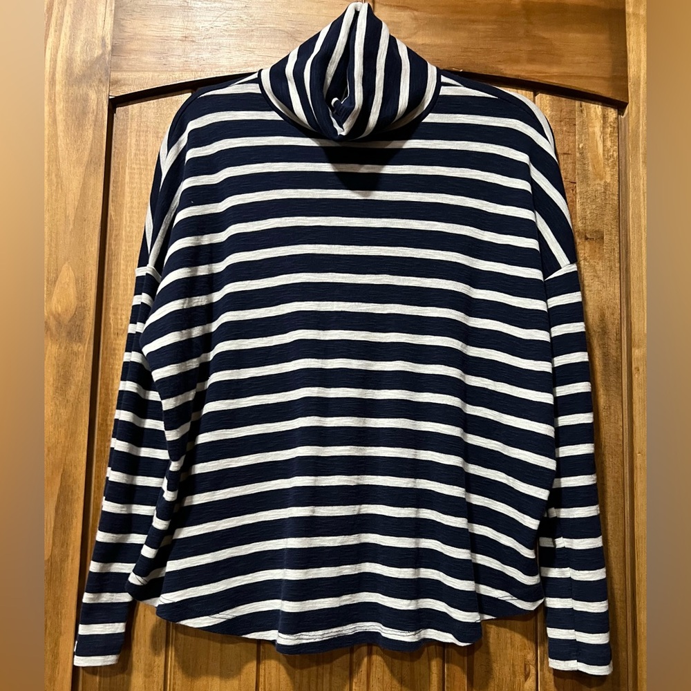 Aerie Vintage Navy and White Striped Cowl Long Sleeve Shirt